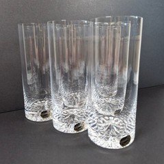 6 Bohemia Crystal Highball Tumbler Glasses Optic 300mL Vintage Czech Republic