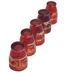 Lot of 5 Red Glass Cordial Tumbler Ruby Red Venetian Landscape Scenes Barware