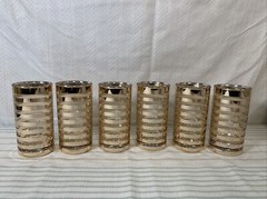 VTG Golden Bird MCM 6 Cocktail Juice Glasses Gold Striped Art Deco Japan