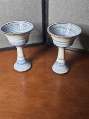 Deneen Pottery Stamped Pair of Blue&White Wine Cordial Aperitif Goblets