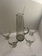 MCM 13″ Per Lütken Holmegaard Kastrup Smoke Glass Martini Pitcher W/4 Glasses