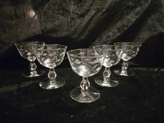 Set Of 5 Vintage Libbey 3003-1 4.25″ Cut Etched Champagne/tall Sherbet Glasses