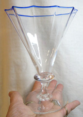 MORGANTOWN~ 12 PANELED GOBLET WITH BLUE RIM HAND SIGNED ELITUFF?~5 7/8″ TALL