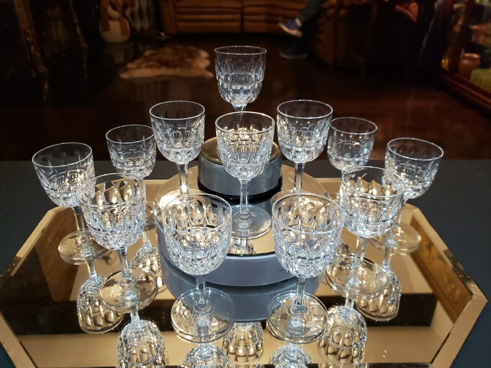 12 Wine Cordial glasses American Brilliant period cut Glass crystal Oval & Split