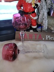 Vintage Nachtmann Traube Cranberry Lead Crystal tall hock wine glasses Set Of 2