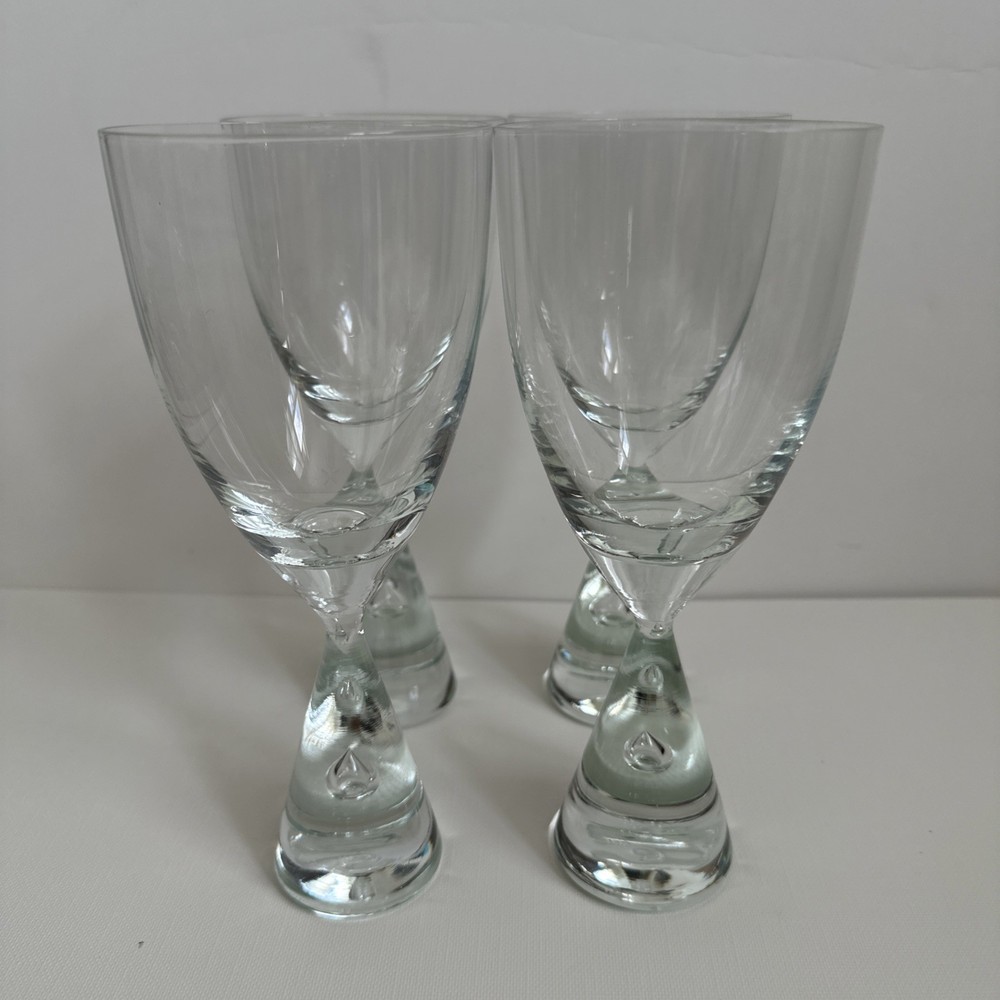 4 Holmegaard Princess Goblet Wine Clear Crystal Glass Bubble Stem 8”