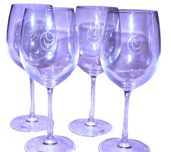 4 Pasabache Reserva Pattern Bordeaux Wine Glasses w/ Fancy Gold Script Letter B