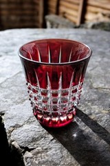 Edo Kiriko Ruby Red Cut To Clear Glass Crystal Sake Shot Japanese Double Cased
