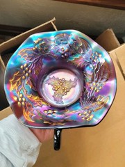 Pretty Purple Dugan Carnival Glass Holly & Berry Pattern Nappy Dish