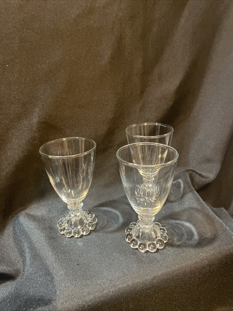 3 Berwick Boopie Anchor Hocking Clear Juice Cordial Glasses Beaded 4.5″ Vintage