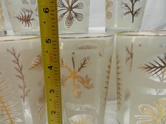 8 Vintage Libbey Gold Leaf Drinking Glass Tumblers Gold Rim Frosted (Q80JK)