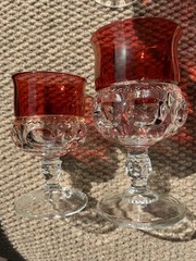 vintage kings crown ruby flashed – set of 4 Wine and 4 Cordial Glasses