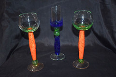 Vintage? Art Glass Hand Blown Glasses With Colored Stems Lot of 3