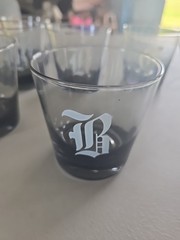 Set Of 7 Vintage Bar Smoked Tumblers Monogrammed 6 «B» And 1 «R»