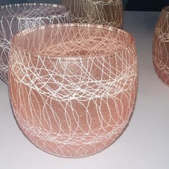 VTG MCM Roly Poly Spaghetti String Glasses~Set of 8~Multi Colors~3.25” Color