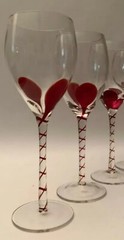 Set of 3 Pier 1 Crystal RUBY RED TWISTED ART STEM Wine Glasses EXCELLENT