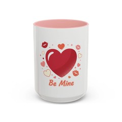 Valentine «Be Mine» Accent Coffee Mug — Heart & Kisses (11/15 oz)