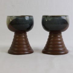Lot Of 2 Matching Unbranded/Unmarked Handmade Ceramic Goblets 4.75″ Tall