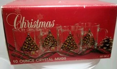 Christmas by Carlton Set Of 4 10 oz Crystal Mugs w/box 1984 made in USA