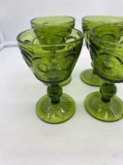 Lot Of 4 Vintage Bartlett Collins Green Wine Glasses Bullseye 4 5/8″ A71