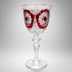 German Lead Glass Crystal Wine Goblets Set of 4 Hand Cut Overlay Multicolour 9″