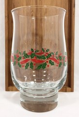 Libbey HOLLY BERRY & RED RIBBON Gold Rim Tulip Tumbler Xmas 14 oz 5 1/4″ Vtg EUC