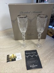 Waterford Cherished Moments 10 1/2″ Toasting Champagne Flutes Platinum Pristine