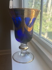 Arte Italica Medici Cobalt Blue Gold Gilded Crystal Glass Goblet 24K EUC