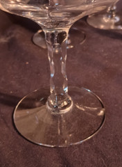 Tiffin Clear Panel Optic (4) Grey Cut Floral Wine Glass w/ Cut Facet Stem