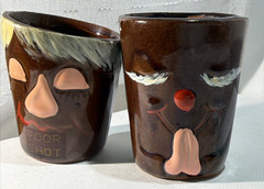 Pair Japanese Redware Shotglasses MCM Ceramic Shot Glasses Made in Japan