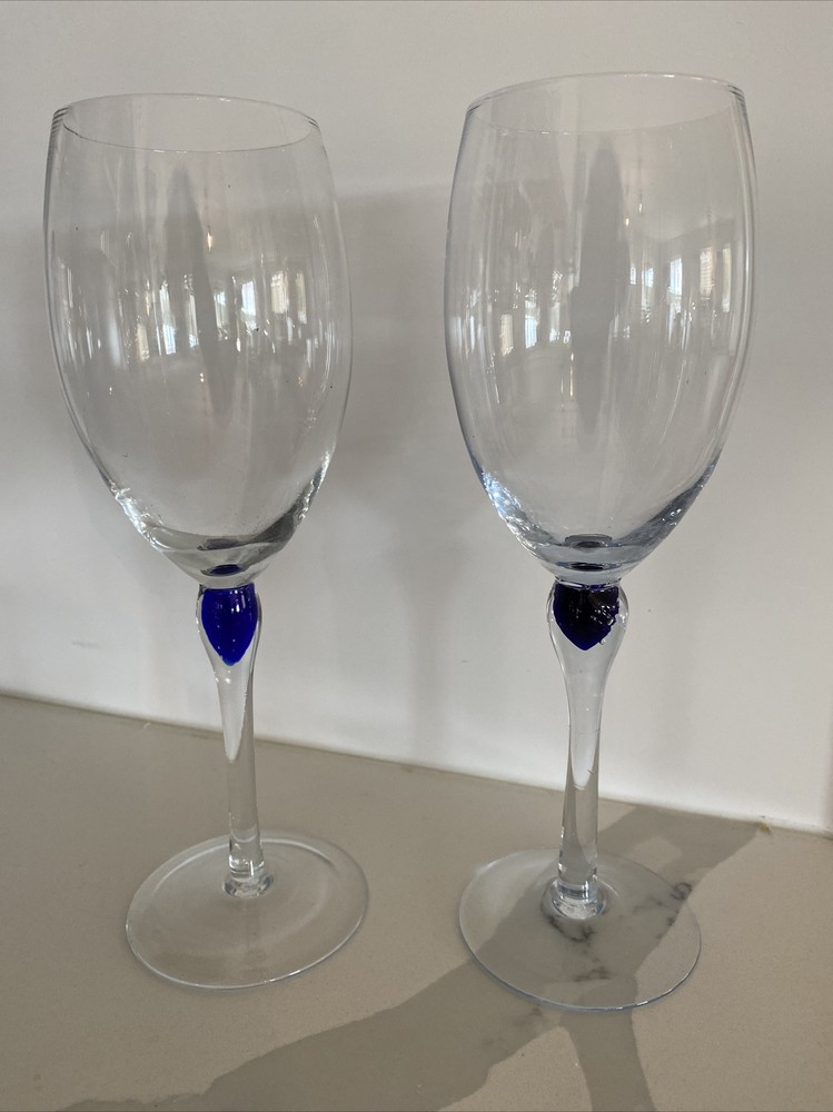 Zrike Vintage Cobalt Blue Teardrop Handblown Wine Glass