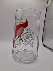 Vintage Anchor Hocking Juice Tea Glass Song Bird Northern Cardinal Barware 5″