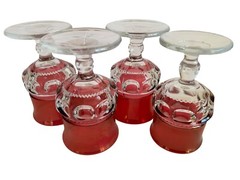 Set 4 Tiffin King’s Crown Thumbprint Ruby Red Flashed Top & Bottom Water Goblets