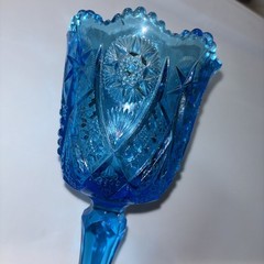 Vintage Kemple Glass Chalice/Goblet – Aqua – Hobstar Pattern – Sawtooth Edge