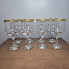 Vintage Gold Rim Stemmed Wine Glasses, Set Of 8, Seamless