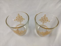 2 Vintage Hazel Atlas Sour Cream Glasses Yellow Lace