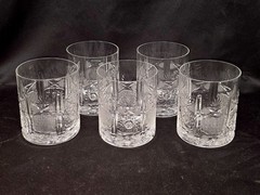 5 VISTRA CRYSTAL PRESSED WITH CUT GLASS ACCENTS OLD FASHION GLASSES