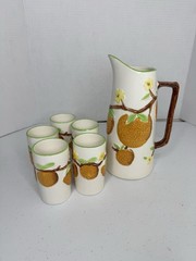 VTG National Potteries Co Napcoware Japan Pitcher & 5 Orange Juice Tumblers Cups