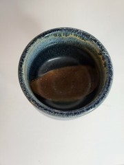 Handmade Art Pottery Stoneware Goblet Chalice Wine Glass with Mark blue brown