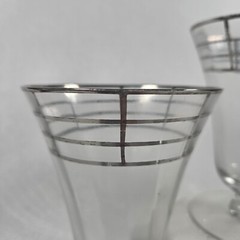 Vintage Uranium Glass Set of 4 Goblets Silver Overlay Art Deco Glasses
