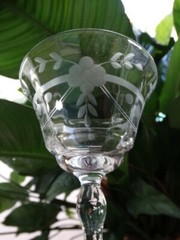 Clear Grey Cut Horizontal & Floral Design 7oz Low Sherbet Unknown Maker UNK1585