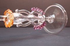 CHUCK VANNATTA HAND BLOWN ORNATE ART GLASS WINE GLASS / WATER GOBLET 10″ SIGNED