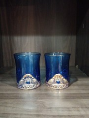 Vintage Summit Art Glass Medallion Cobalt Blue & Gold Cocktail Glasses