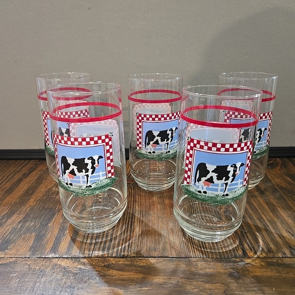 5 Century Fannie’s Farm 16 Oz Tumbler Glasses Set Cow Country Kitchen Lot