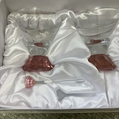 Neiman Marcus Cocktail Glass Set Pink And Clear Vintage Special Case With Satin