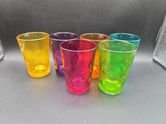 VTG MCM Hazel Atlas Set of 6 Thumbprint Coindot Glass Juice Cup Tumblers READ