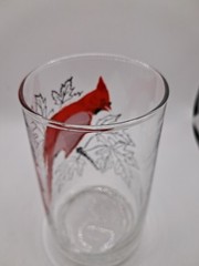 Vintage Anchor Hocking Juice Tea Glass Song Bird Northern Cardinal Barware 5″