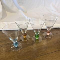 Vintage Set 4 Color Ball Stem Cocktail Martini Glasses Blue Green Amber Pink