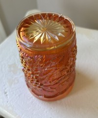 Imperial-Ohio Glass Vtg Iridescent Carnival Orange 10oz Tumbler Grapevine *read