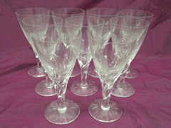 Set of 9 STUART Crystal ELLESMERE Fern Leaf Claret wine glasses 6″